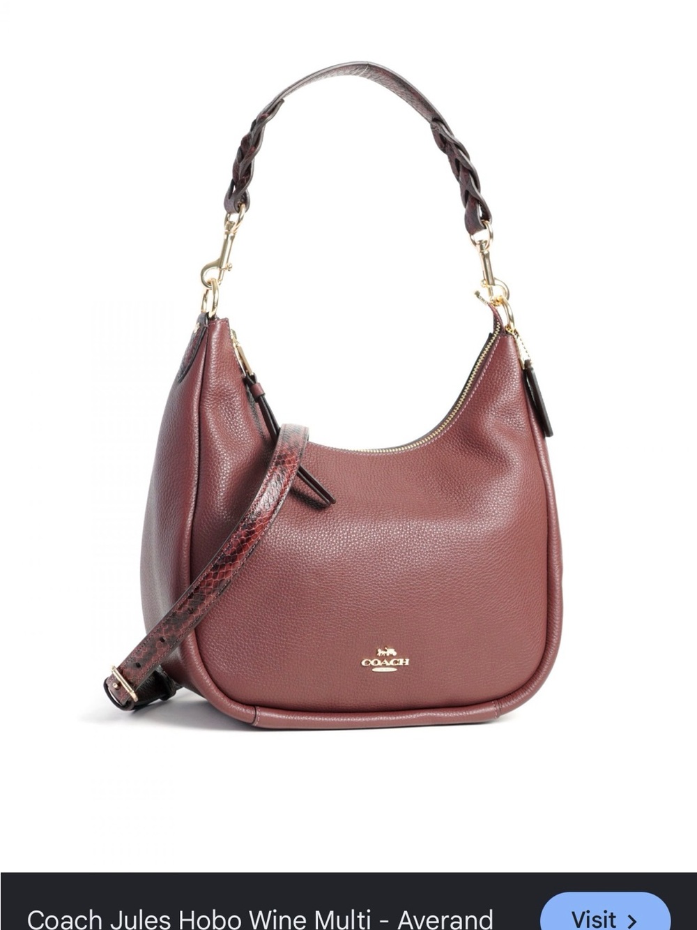 Coach Jules Burgundy Snake Print Leather Hobo Bag - Picture 14 of 14